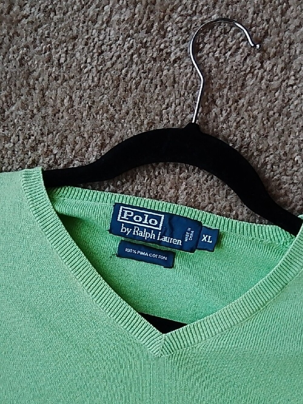 Polo by Ralph Lauren V-Neck Sweater in Lime Green with Blue Pony - Picture 8 of 8
